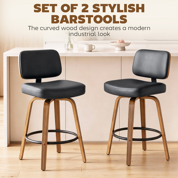 Bar Stools 360° Swivel Breakfast Bar Stools Padded PU Seat Footrest - view 4
