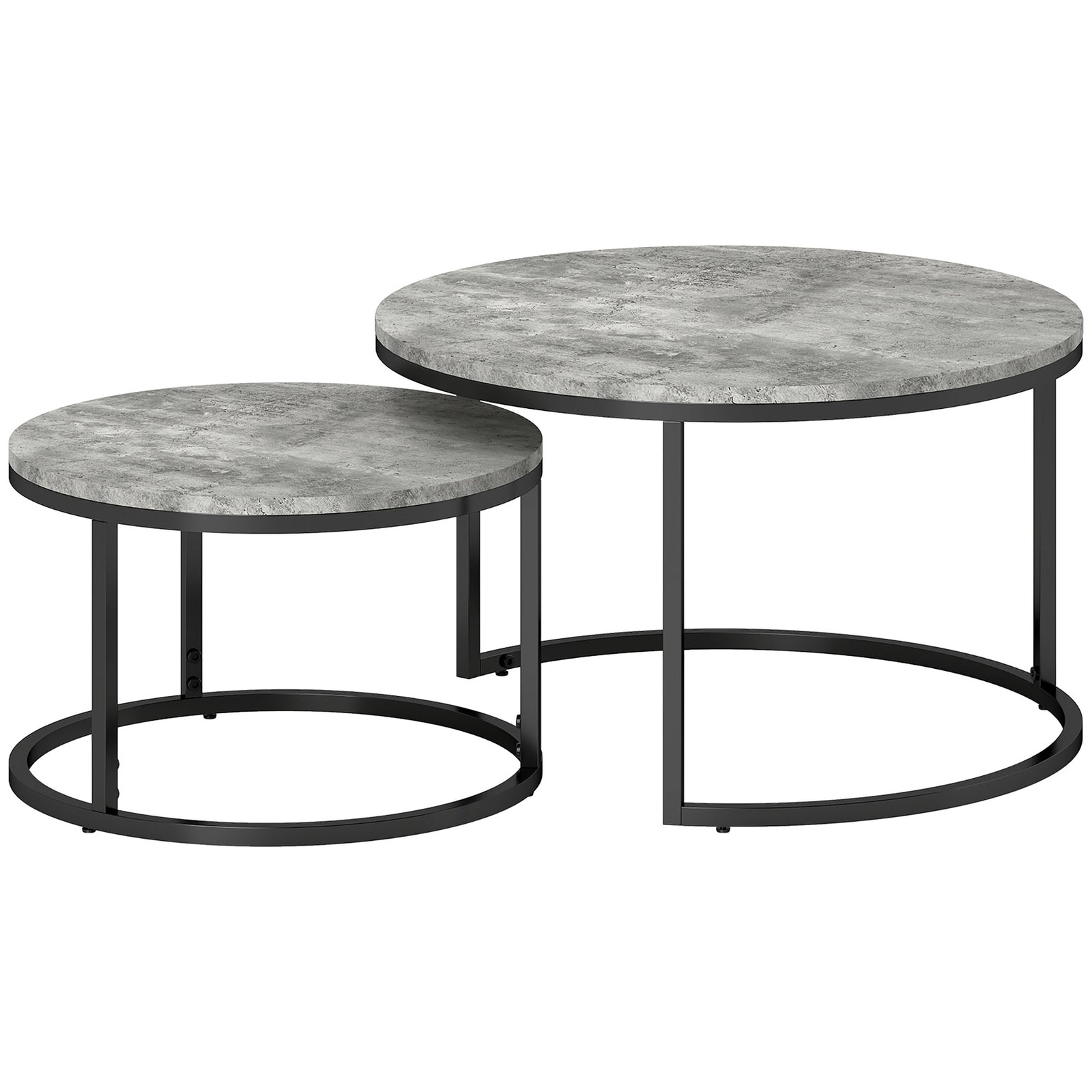 Set of Two Marble-Effect Stacking Tables - Grey/Black