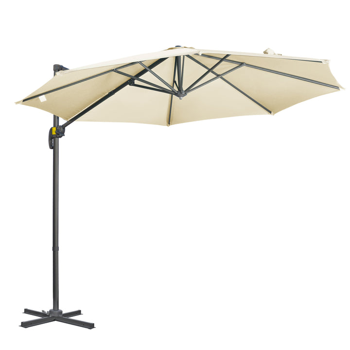 Outsunny 3 x 3(m) Cantilever Parasol with Cross Base, Garden Umbrella with 360° Rotation, Crank Handle and Tilt for Outdoor, Patio, Cream White