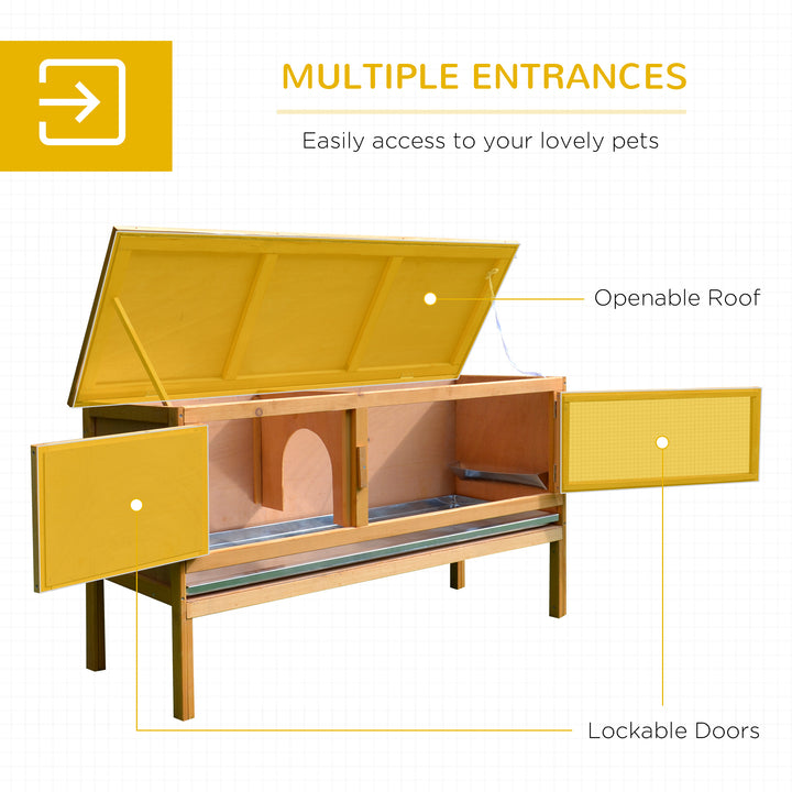 PawHut Bunny Abode: Wooden Rabbit Hutch for Guinea Pigs, Outdoor Small Pet Cage with Hinged Top & Slide-out Tray, Natural