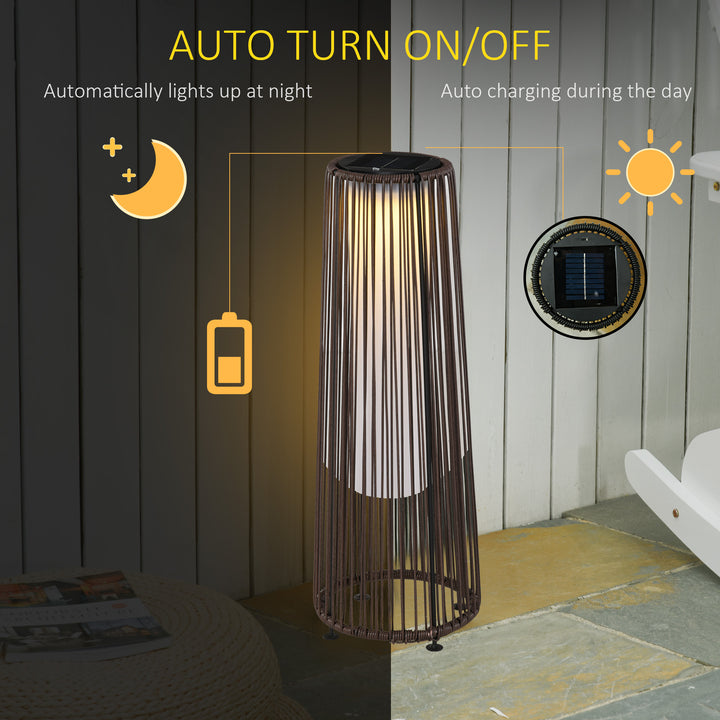 Patio Garden PE Rattan Solar Lights Woven Resin Wicker Lantern Auto On/Off Solar Powered Lights for Porch, Yard, Lawn, Courtyard, Indoor & Outdoor Brown