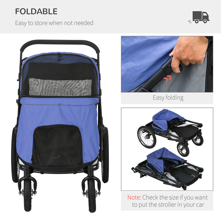 Foldable Pet Stroller, with Washable Cushion, Storage Bags, Safety Leash, for Medium, Large Dogs, Cats - Blue