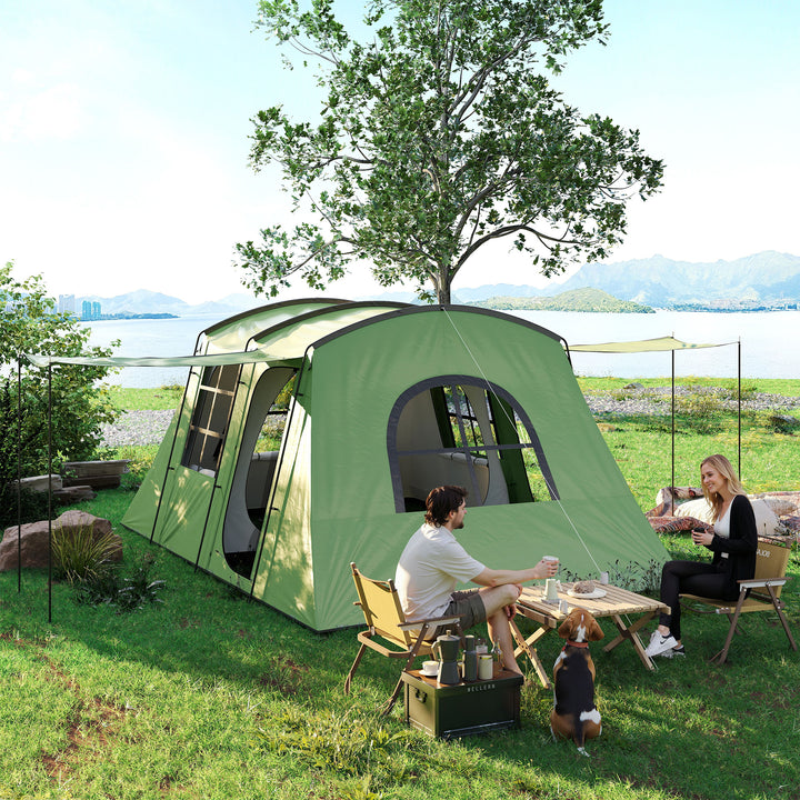 4 Man Tunnel Tent, Family Camping Tent with Porch, Bedroom and Living Area, Sewn in Groundsheet, 3000mm Waterproof, Portable with Bag for Hiking, Festival, Backpacking, Green