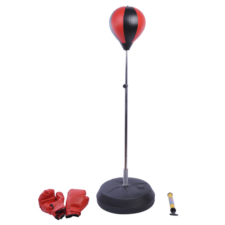 HOMCOM Kids Boxing Punch Bag Set, Freestanding with Gloves, Durable PU Material, Black/Red | Aosom UK