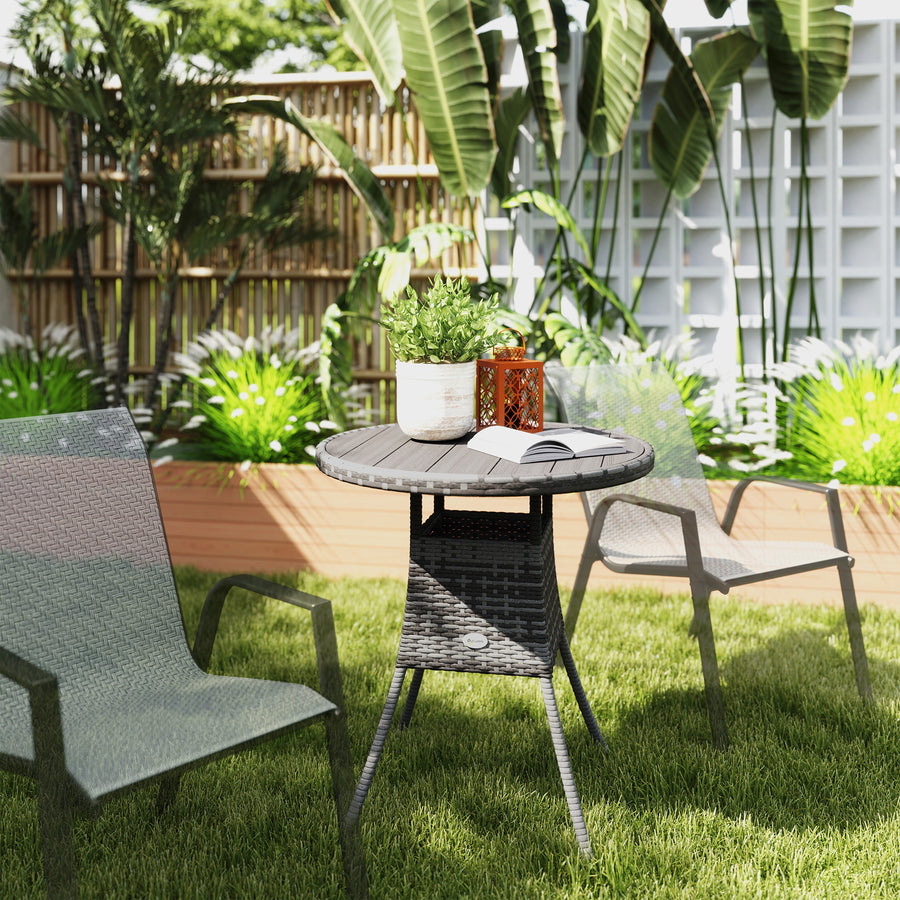 70cm Four-Person Wood-Effect Rattan Table - Grey
