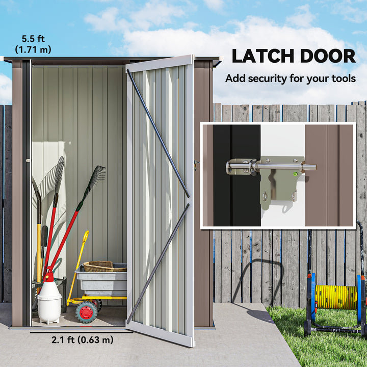 5ft x 3ft Metal Garden Storage Shed, Outdoor Tool Shed with Sloped Roof, Lockable Door for Tools, Equipment, Brown