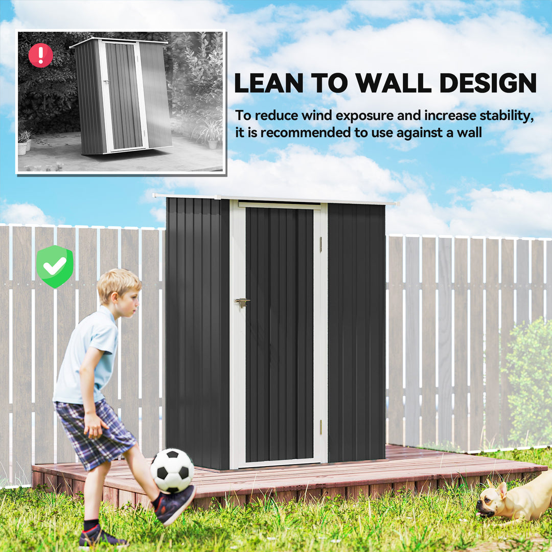 MCL 5ft x 3ft Garden Storage Shed, Outdoor Metal Shed with Sloped Roof, Lockable Door for Tools, Equipment, Grey