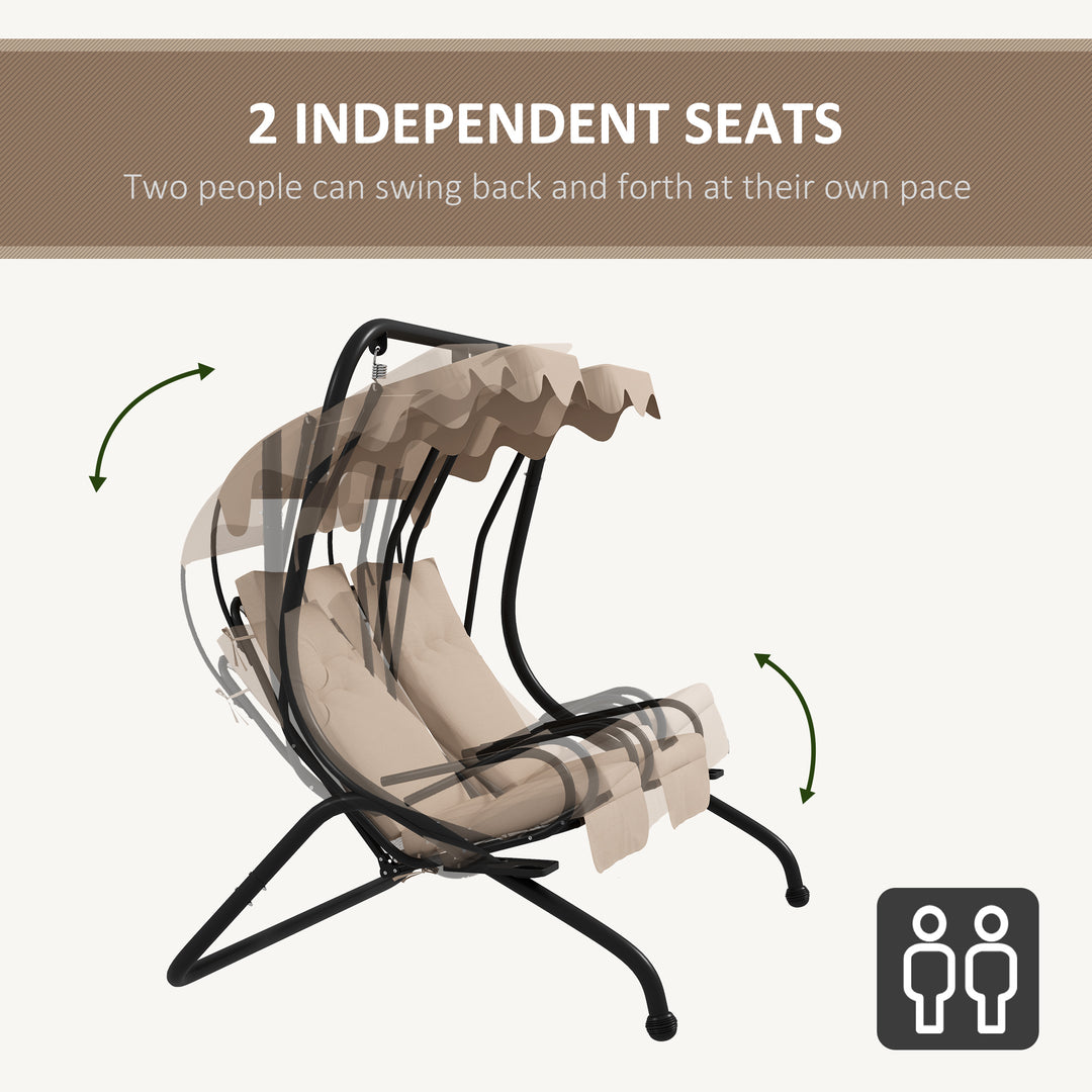 Two-Seat Garden Swing Chair, with Protective Canopy - Beige