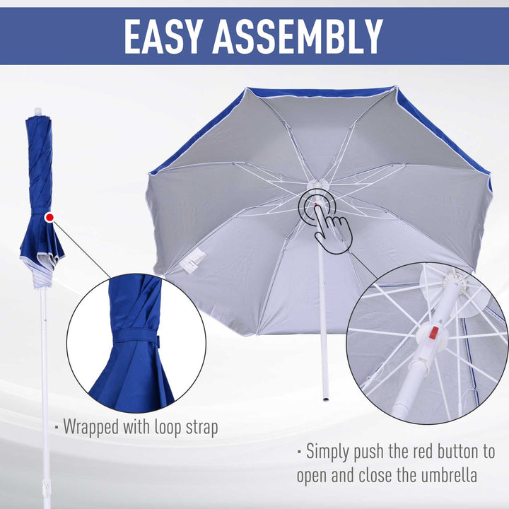 Outsunny Waterproof Tilted Beach Parasol, 1.7m x 2m, with Steel Frame for UV Protection, Easy to Adjust, Blue | Aosom UK