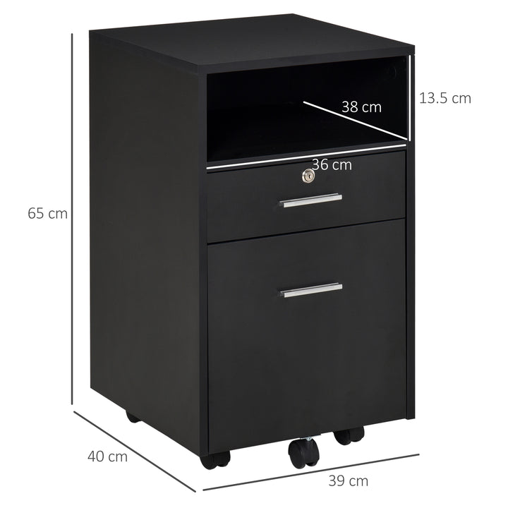 Lockable Two-Drawer Filing Cabinet, with Wheels - Black