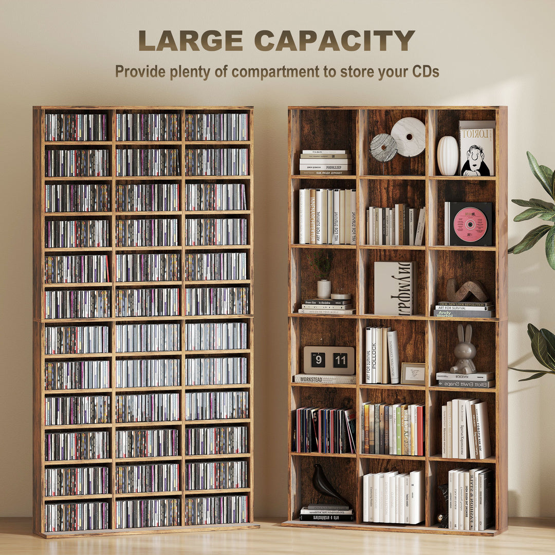 CD Storage Unit with Adjustable Shelves, 102 x 195 cm, Rustic Brown
