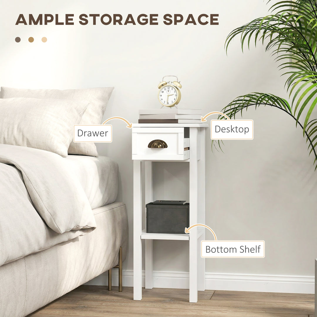 2-Tier Side Tables Set of 2 with Drawer and Shelf, 2 Pieces Bedside Ta