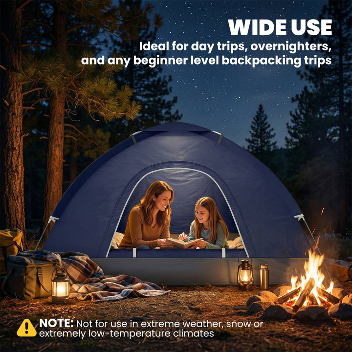 2 Person Camping Tent, Dome Tent with Zipped Doors, Storage Pocket, Po