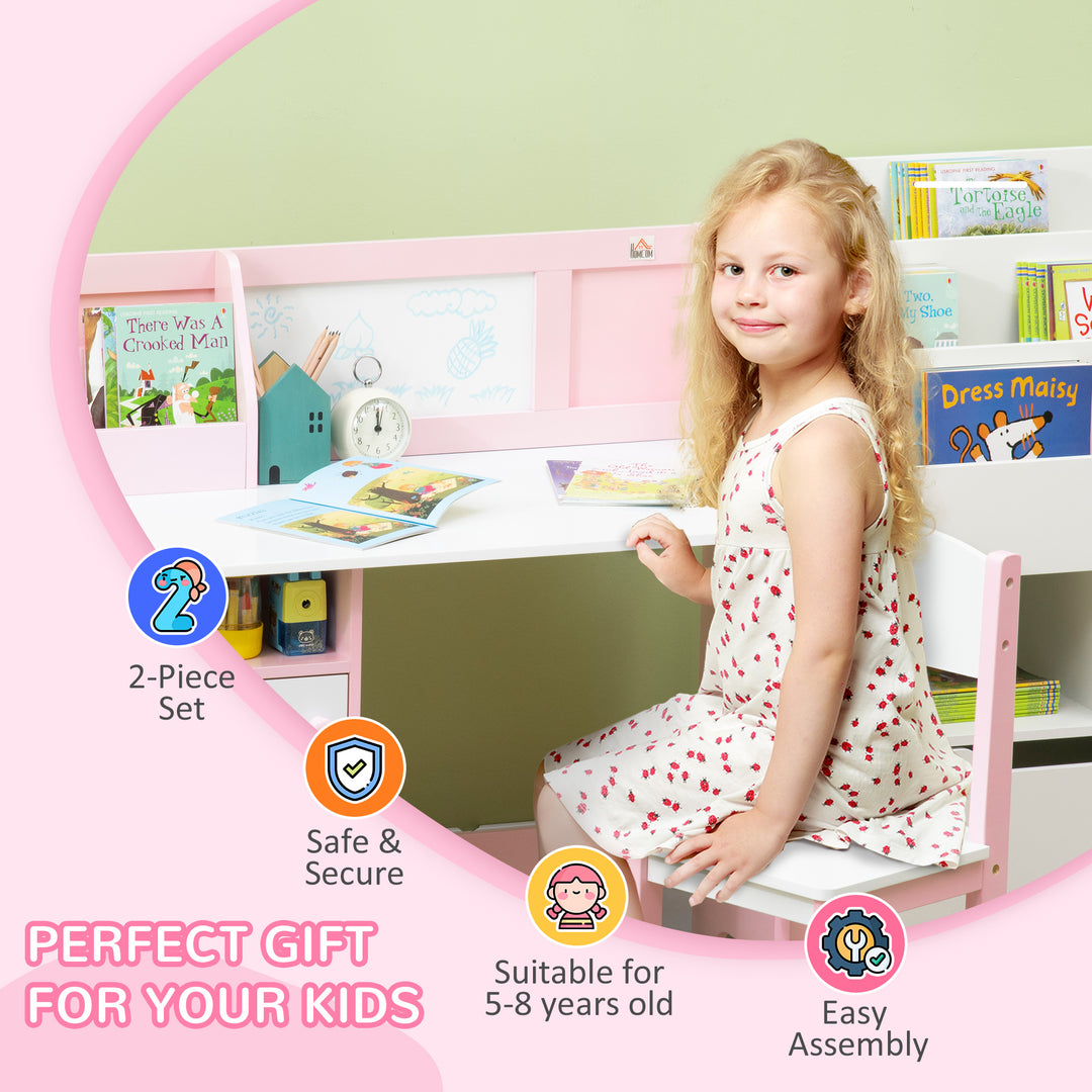 HOMCOM Kids Table and Chair Set Two-Piece Table and Chair Set Multi Use Toddler Furniture w/ Whiteboard - Pink | Aosom UK