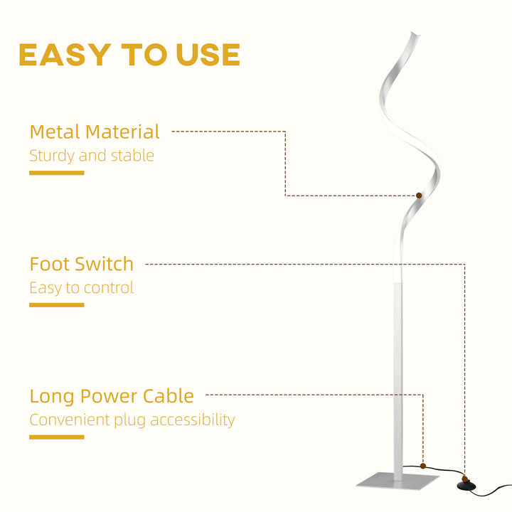 MCL Dimmable Floor Lamp for Living Room, Modern Spiral Standing Lamp with 3 Adjustable Brightness and Square Base, Silver