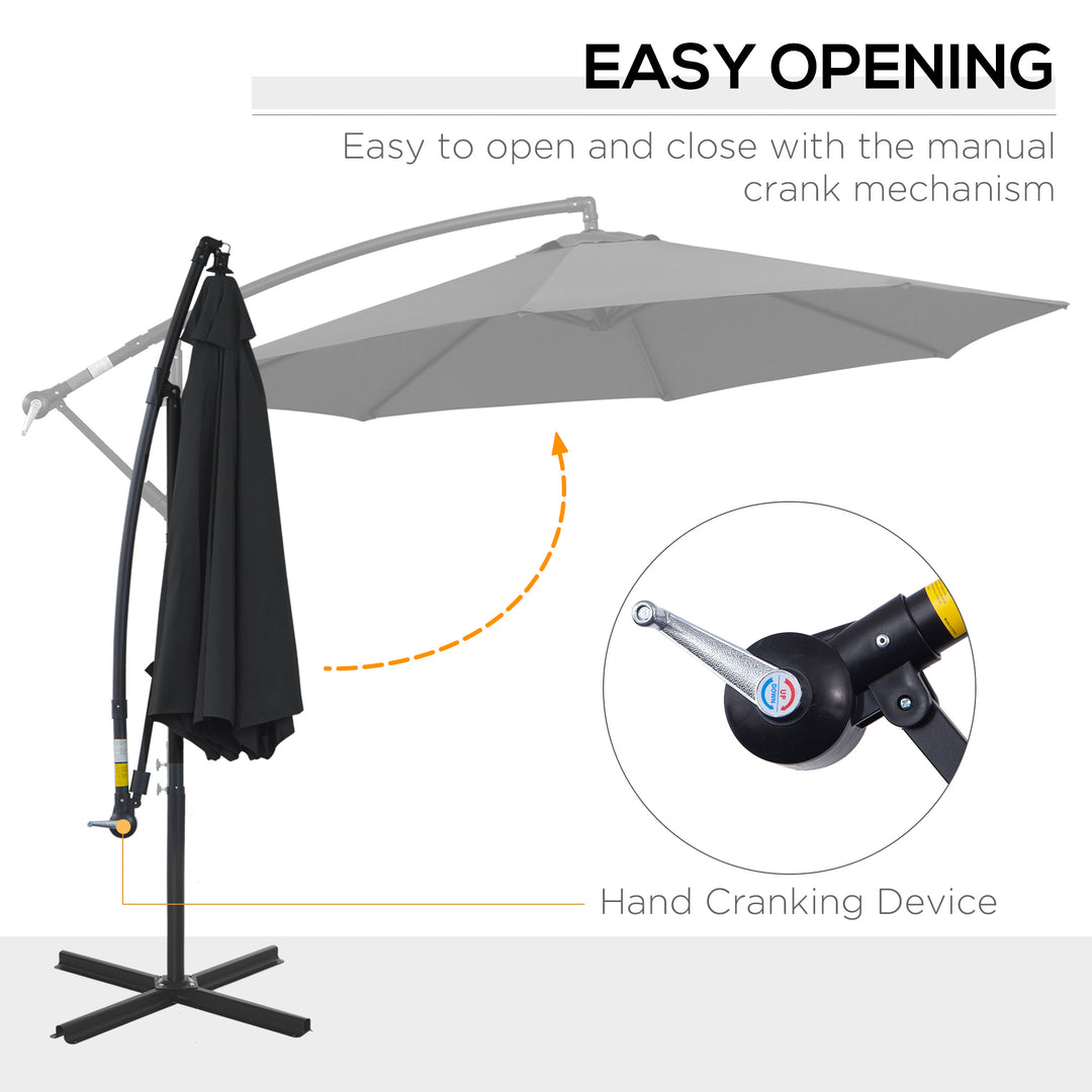 MCL 2.45m Overhanging Cantilever Parasol, Heavy Duty Waterproof Garden Umbrella with Cross Base, Black