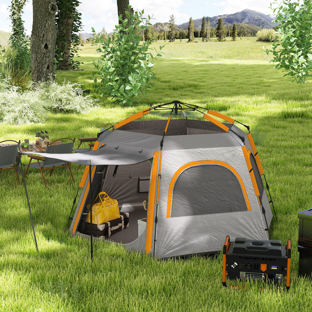 Instant Pop Up Camping Tent, 2/3/4 Person Easy Setup Dome Family Tent with Vestibule, Rainfly, 4 Mesh Windows & 2 Doors, Hexagonal Design, Waterproof & UV Protected, Light Grey