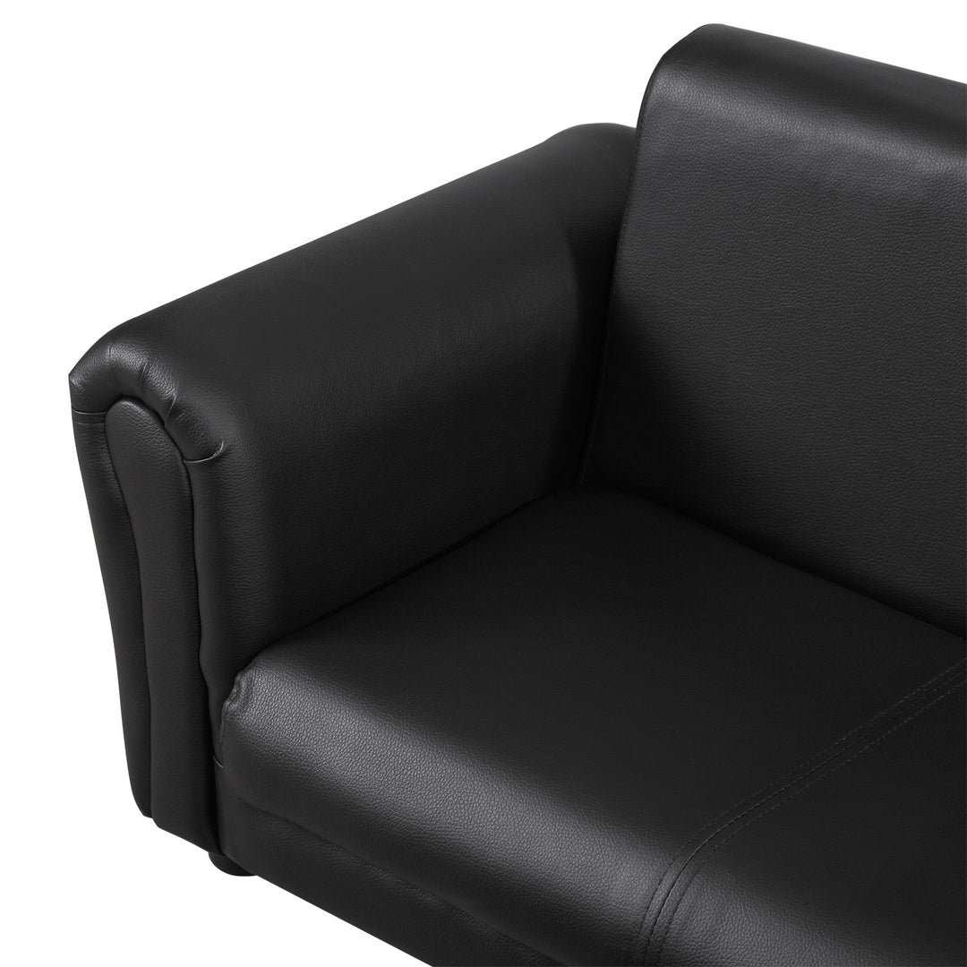 Kids Sofa Bed Kids Twin Sofa Toddler Chair 2 Seater Kids Twin Sofa Chair Boys Girls Couch w/ Footstool (Black)