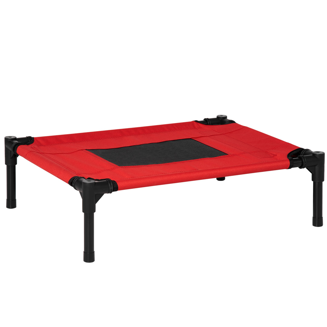 Raised Dog Bed Cat Elevated Lifted Portable Camping w/ Metal Frame Black and Red (Small)