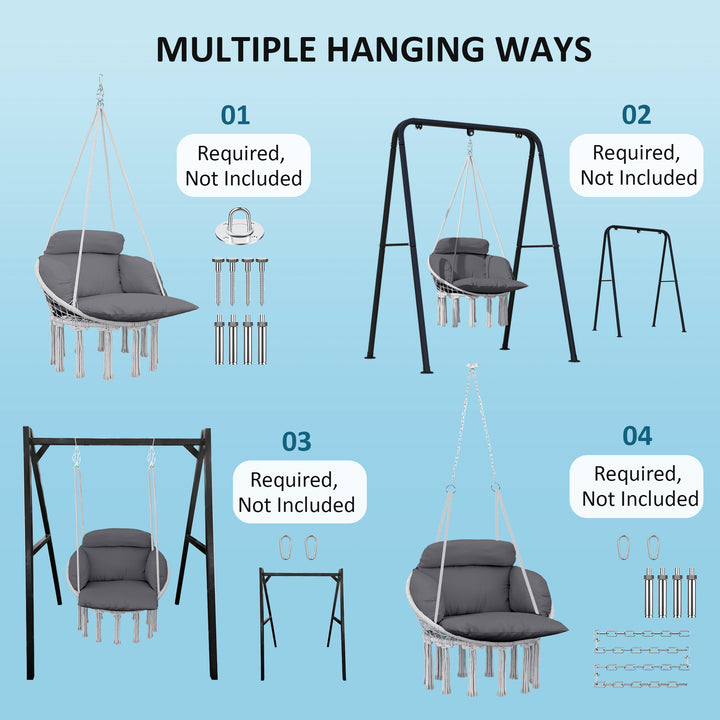 Hanging Chair Outdoor Hammock Chair with Soft Cushion, Cotton Rope Boho Style Swing Chair, Hanging Garden Swing Seat for Indoor Outdoor, Dark Grey