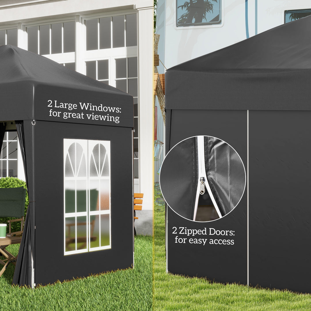 2 x 2 m Garden Pop Up Gazebo, Wedding Party Tent Marquee, Water Resistant Awning Canopy with Sidewalls, Windows, Carry Bag, Black