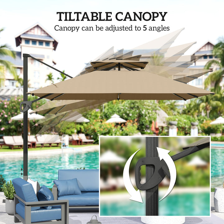 Multi-Angle LED Light Parasol Umbrella - Khaki