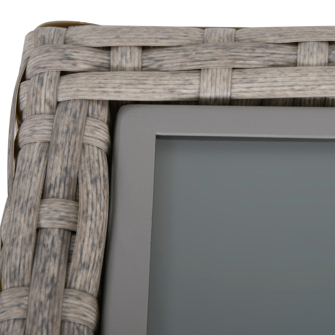 MCL 4 Pieces Rattan Garden Furniture Set, 4 Seater Garden Sofa Set with Storage Box, Loveseats and Glass Top Table, Wicker Outdoor Conservatory Furniture with Cushions for Outdoor, Patio, Grey