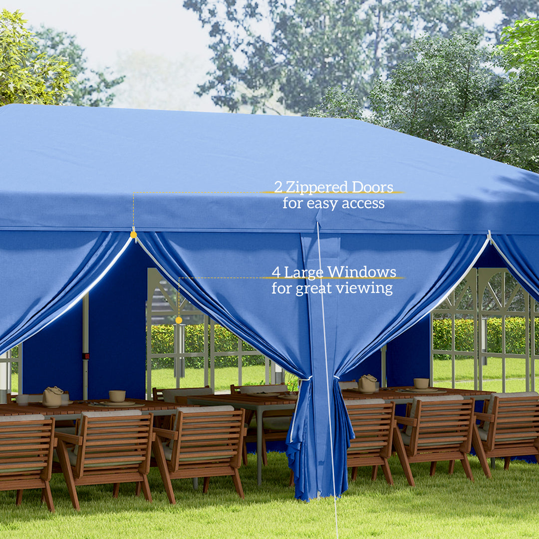 3 x 6 m Garden Pop Up Gazebo, Wedding Party Tent Marquee, Water Resistant Awning Canopy with Sidewalls, Windows, Carry Bag, Blue