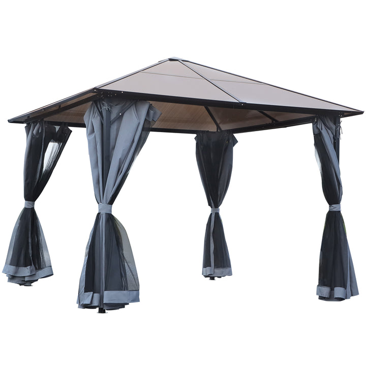 Outsunny 3 x 3(m) Garden Aluminium Gazebo Hardtop Roof Canopy Marquee Party Tent Patio Outdoor Shelter w/ Mesh Curtains & Side Walls, Grey | Aosom UK