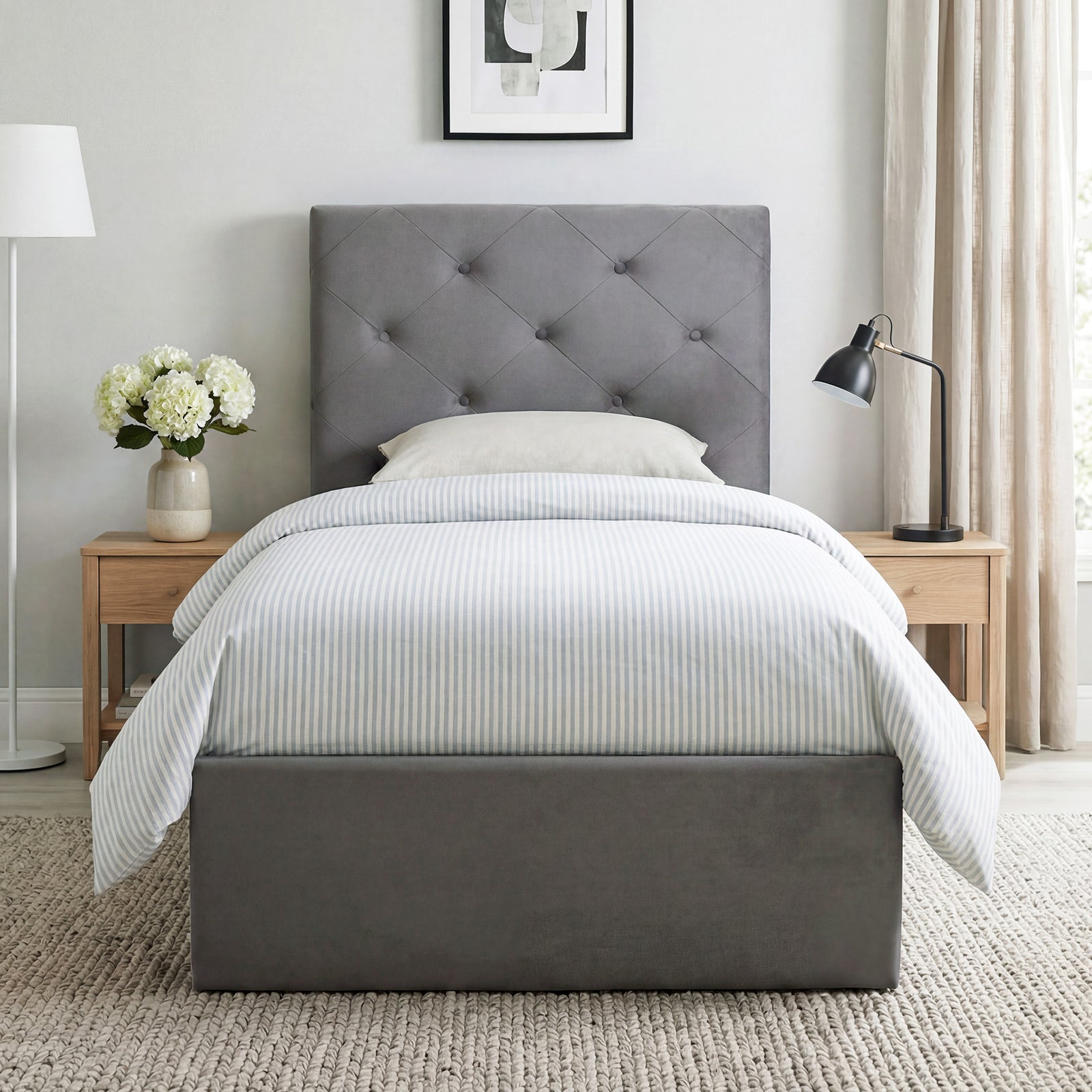 Single Bed Frame Gas End Lift Under Bed Storage Upholstered Platform B