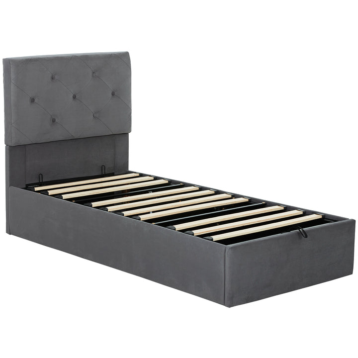 Single Bed Frame Gas End Lift Under Bed Storage Upholstered Platform B