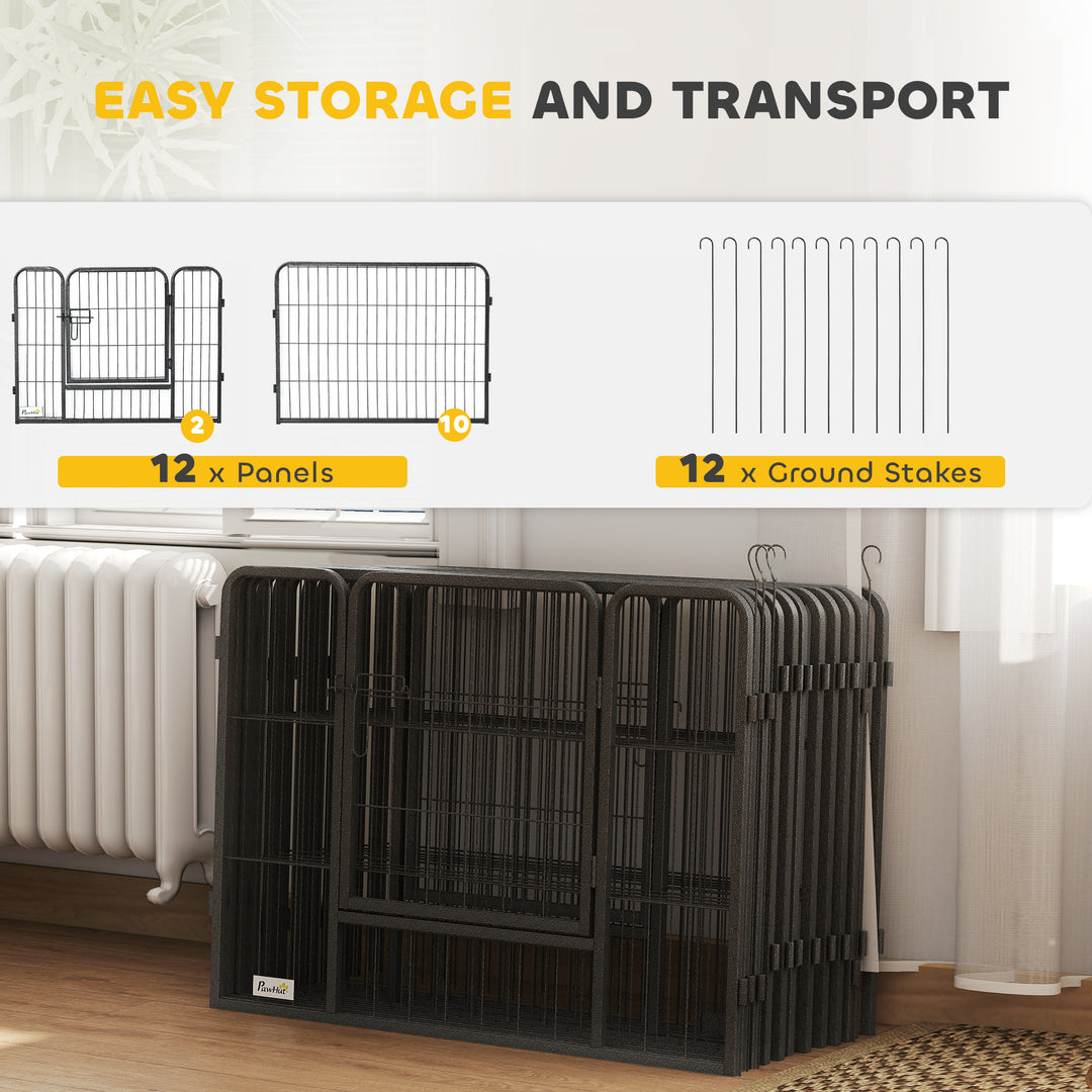 12 Panels Heavy Duty Puppy Playpen, for Small Dogs, Indoor and Outdoor Use - Silver