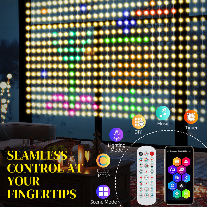LED Curtain Lights, Smart Curtain Fairy Lights Plug In, Colour Changing Wall Lights with Remote, App, Dynamic DIY Hanging Window String Lights for Bedroom Living Room, 3x3(m), 400 RGBIC LED