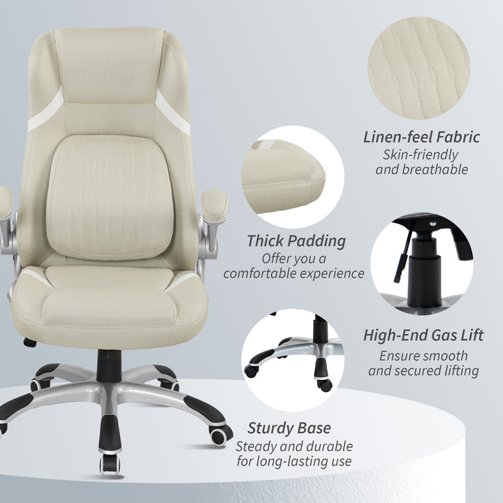 Linen-Look Office Chair, with Adjustable Height and Tension - Beige