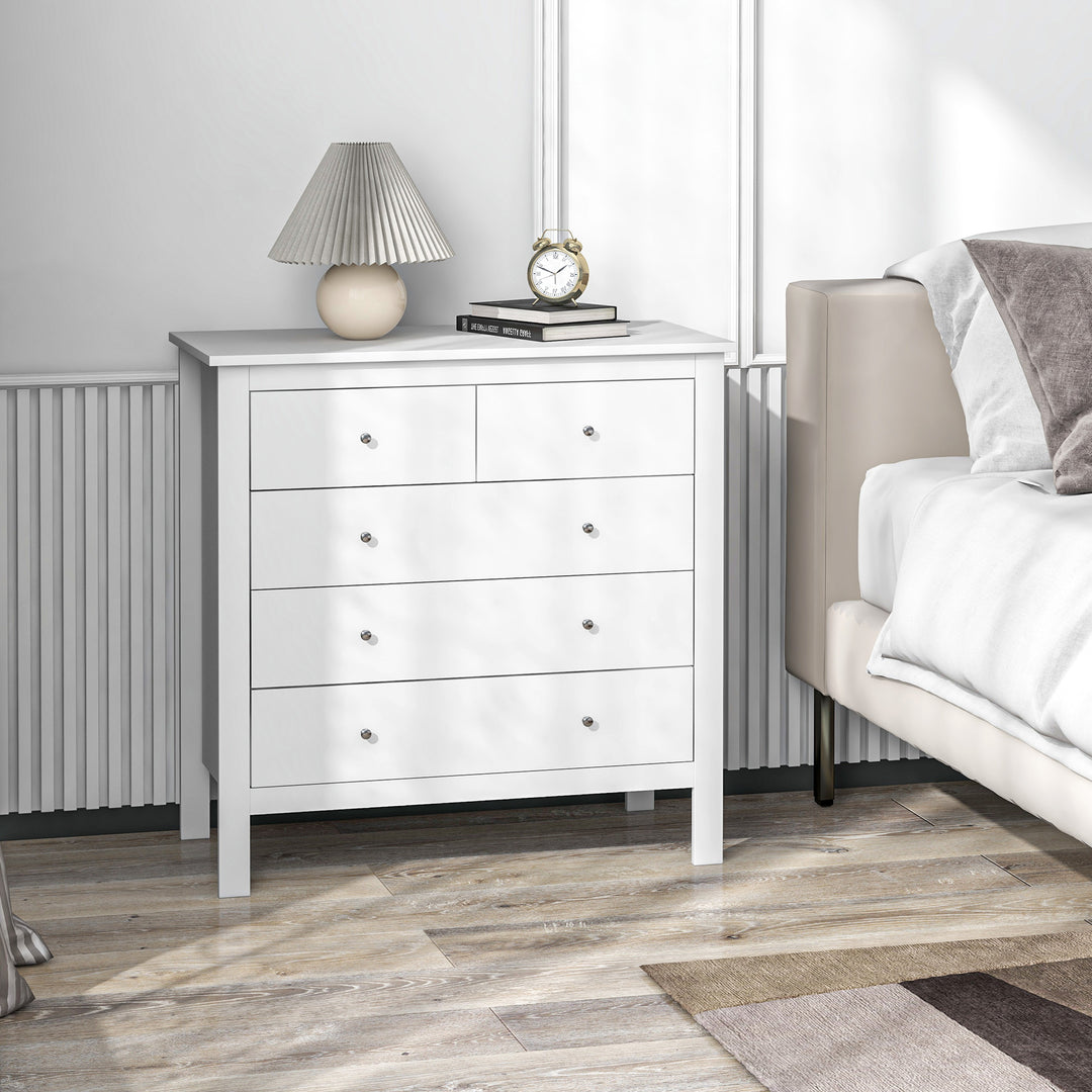 MCL Modern Chest of Drawers, 5 Drawer Storage Cabinet with Metal Handles and Runners for Bedroom, White