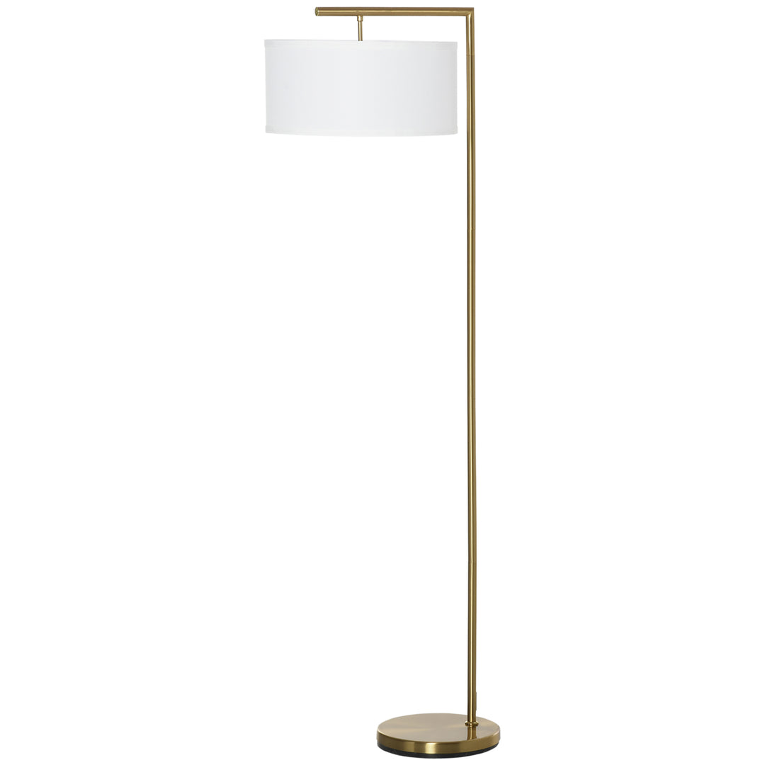MCL Floor Lamp, Modern Standing Lamp with Linen Lampshade, Round Base for Living Room, Bedroom, Dining Room, 153cm, Gold and White
