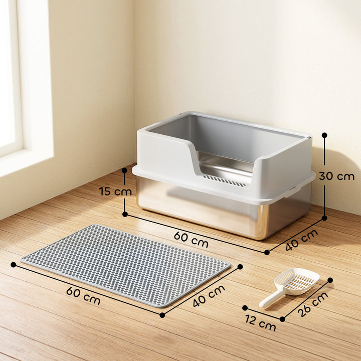 XL Stainless Steel Cat Litter Tray with Lid, High Sided Cat Litter - view 3