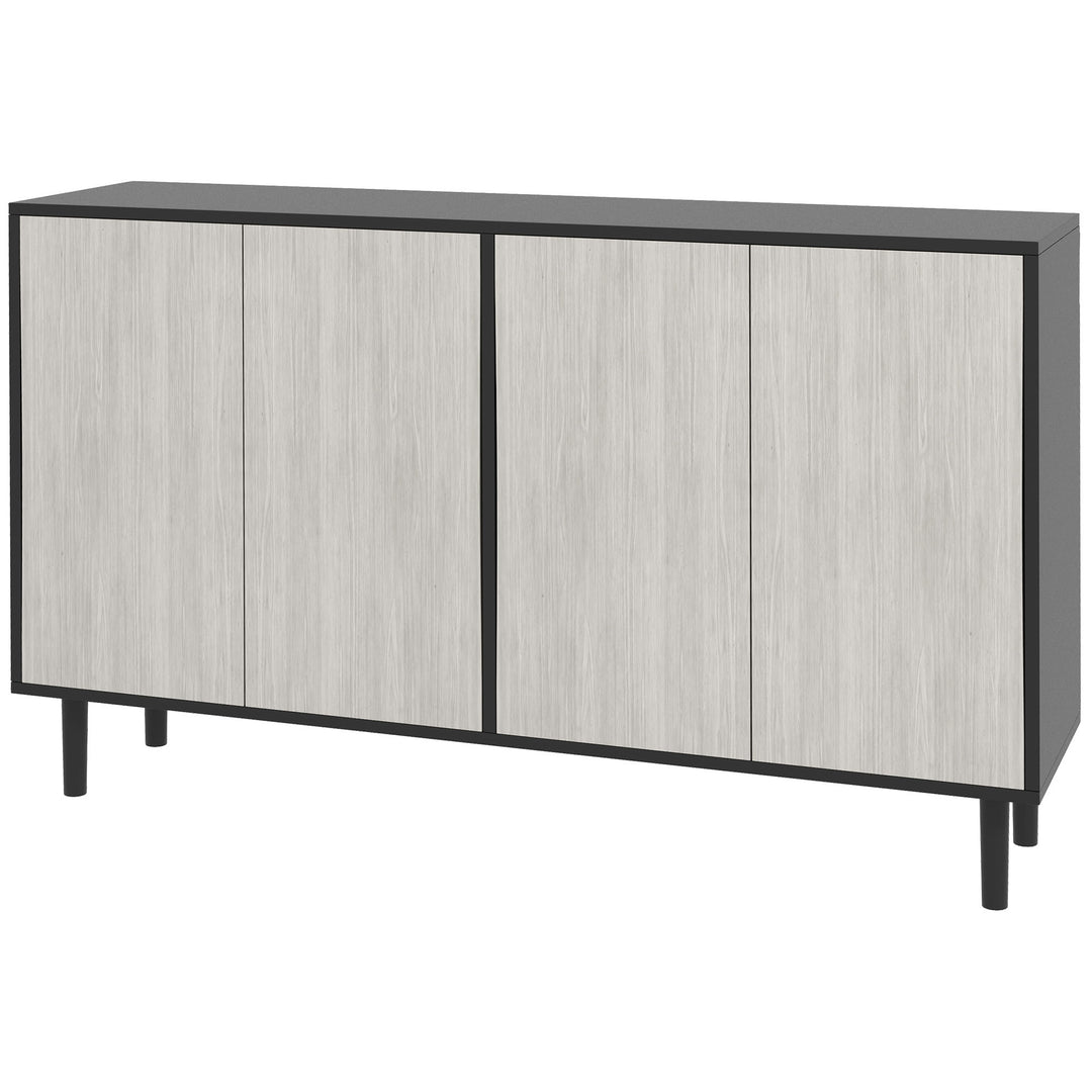 Kitchen Sideboard Storage Cabinet for Living Room with Adjustable Shelves 4 Doors and Pine Wood Legs - Black