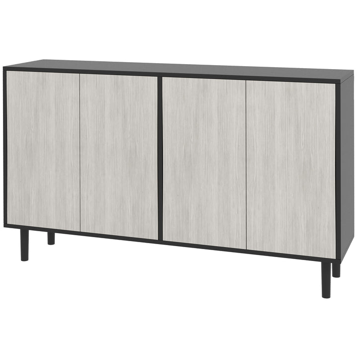Kitchen Sideboard Storage Cabinet for Living Room with Adjustable Shelves 4 Doors and Pine Wood Legs - Black