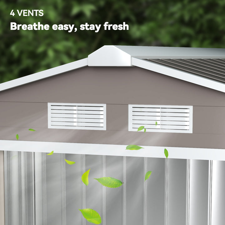 7ft x 4ft Lockable Garden Metal Storage Shed Storage Roofed Tool Metal Shed w/ Air Vents Steel Grey