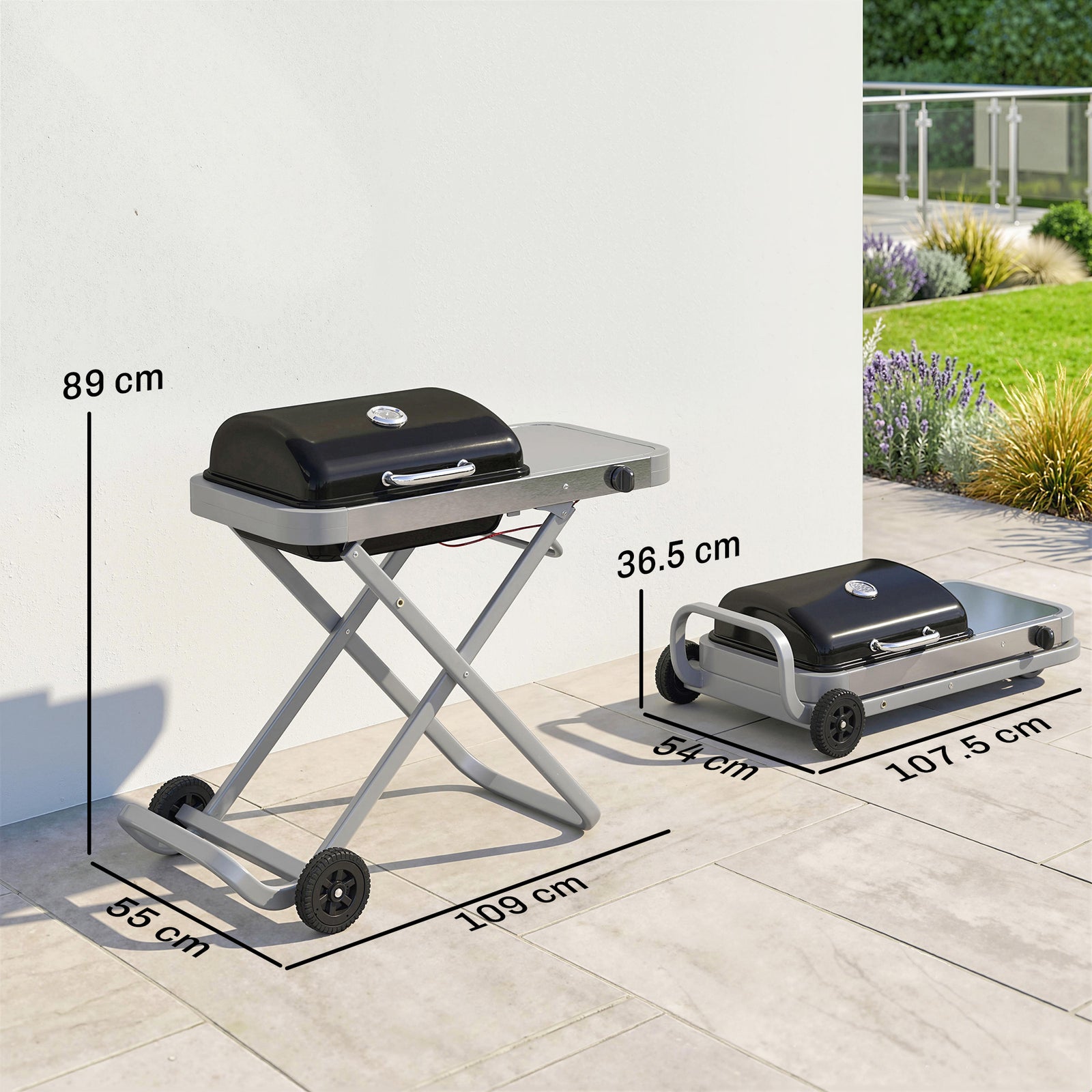 Foldable Gas BBQ Grill with Side Table, Portable Gas Barbecue Grill wi