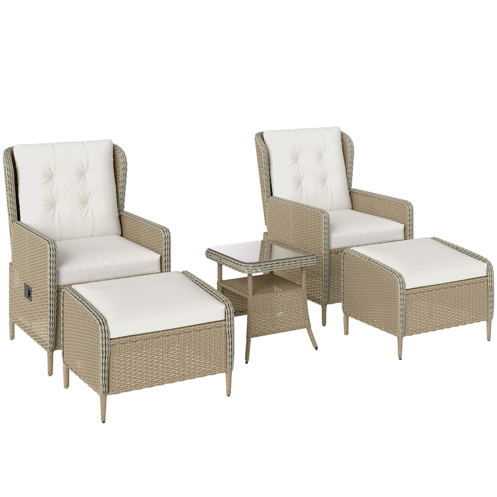 Five-Piece Reclining Rattan Chair Set - Light Grey