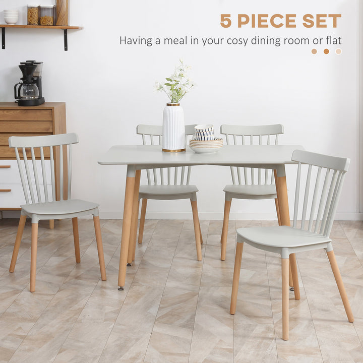 HOMCOM 5 Piece Dining Table Set with Beech Wood Legs, Space Saving Table and 4 Chairs for Small Kitchens, Grey | Aosom UK