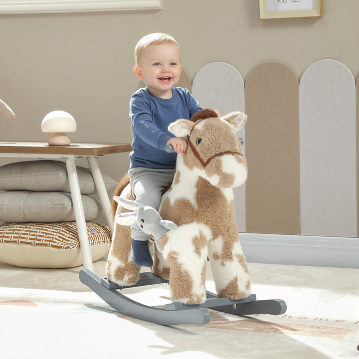 Baby Rocking Horse, Plush Animal Rocker with Realistic Sound and Toy, Rocking Toy Chair for Kids Aged 2-5