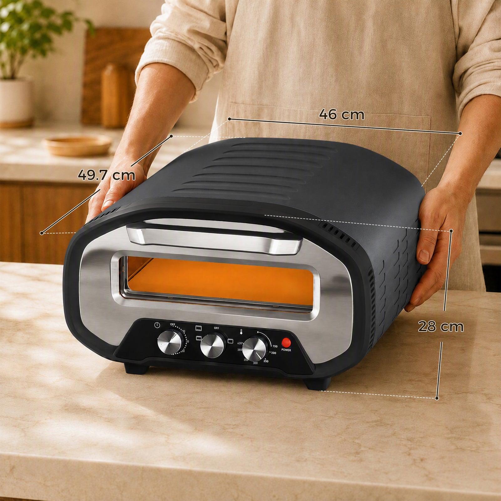 Electric Pizza Oven, Pizza Maker with 3 Knob Control and Ceramic Stone