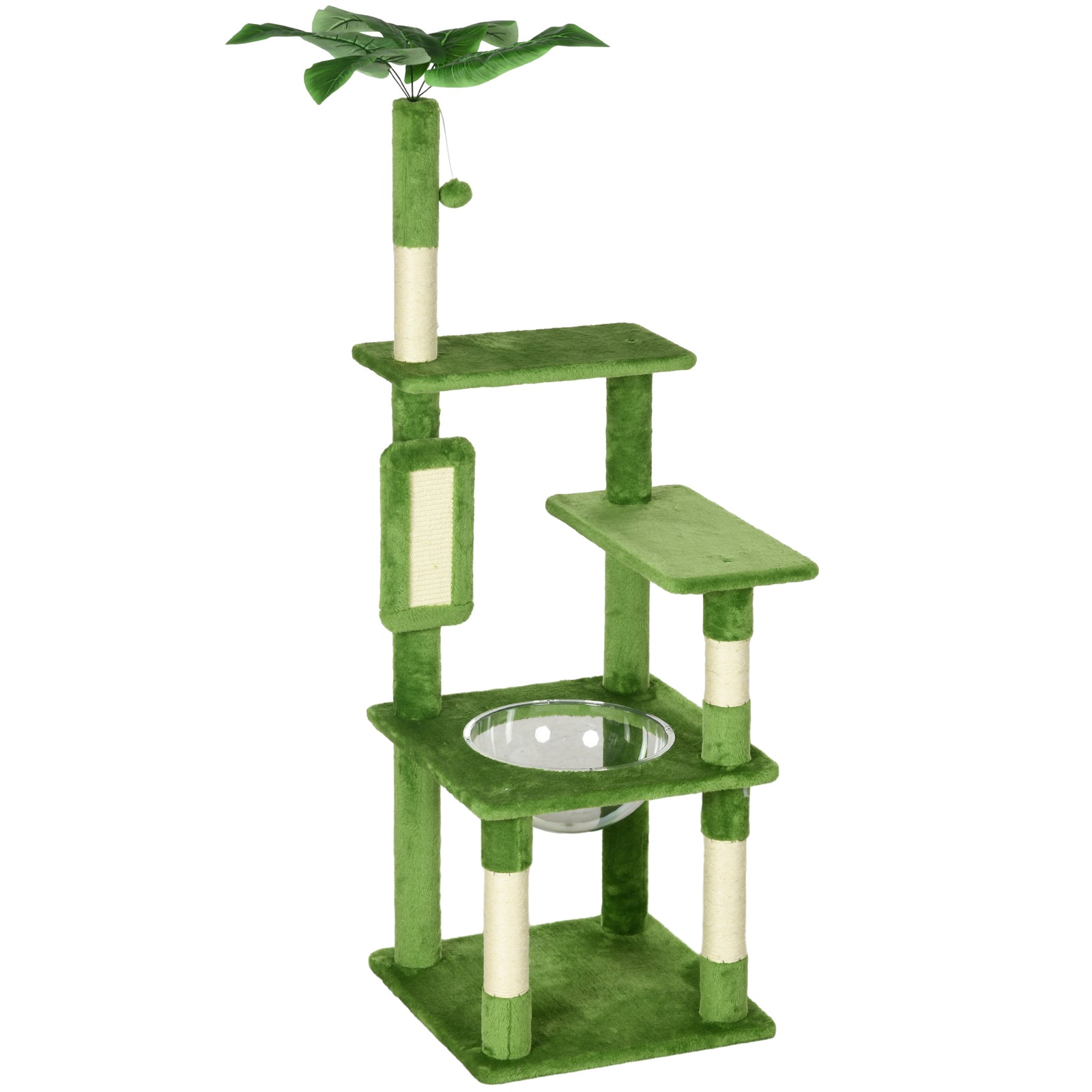 142cm Cat Tree Tower, with Scratching Post, Hammock, Toy Ball, Platforms - Green