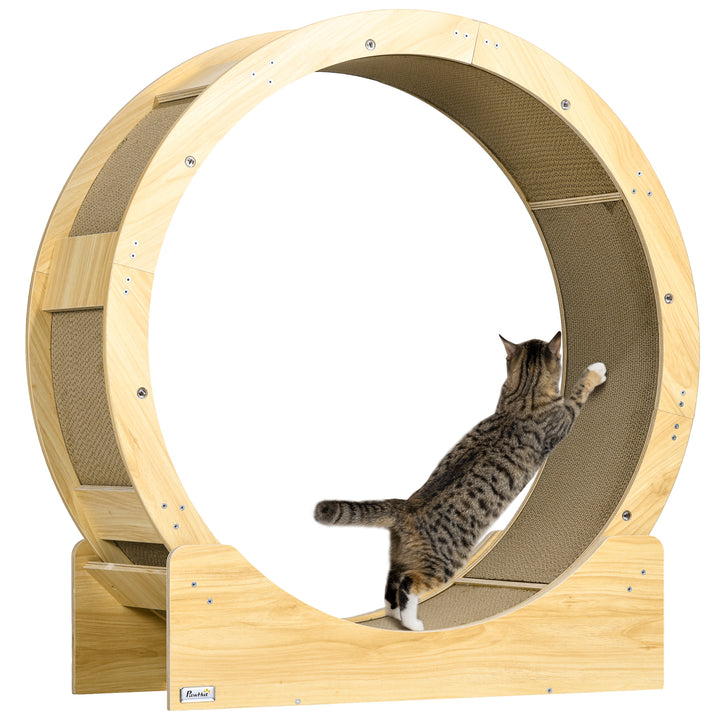 PawHut Cat Wheel with Brake, Scratching Pads, Oak | Aosom UK