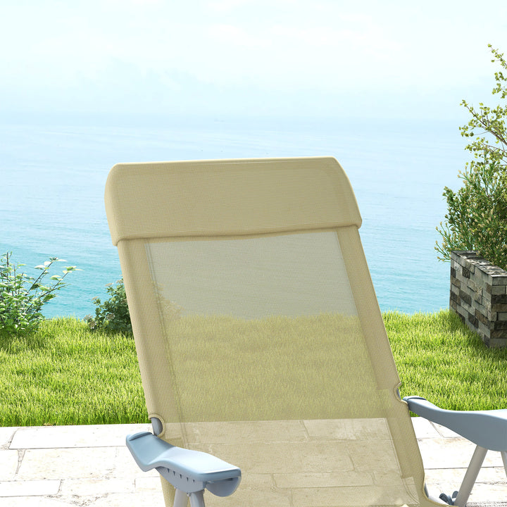 Set of Two Sun Loungers, with Five-Position Adjustable Backs - Beige