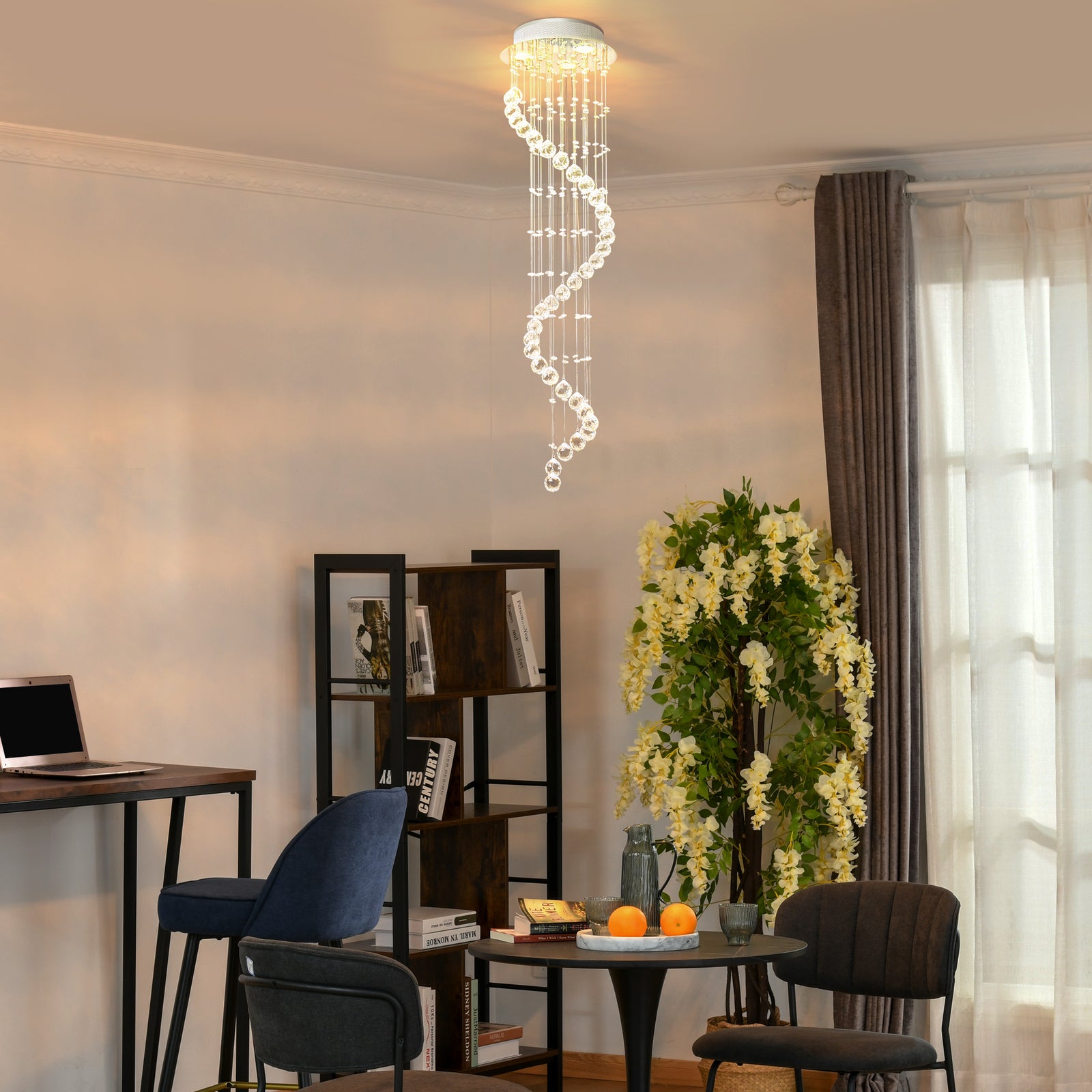 Modern Crystal Chandelier Ceiling Light Pendant Lamp Chrome Finish Glass Droplets New, Ф30 x 120cm