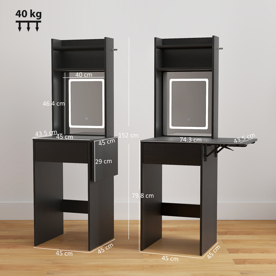 Small Vanity Desk with Mirror and LED Lights, Compact Dressing Table w